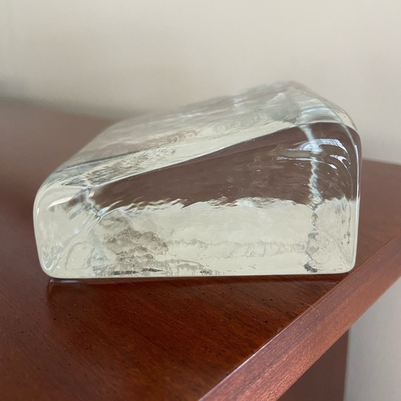 Recycled Glass Clear Wedge Paperweight Etched Lighthouse Blenko - Picture 3 of 9